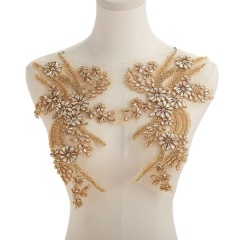 Fashion Light Luxury Handmade Diamond Inlay Flower Stickers DIY Bead Cloth Stickers For Wedding Dress