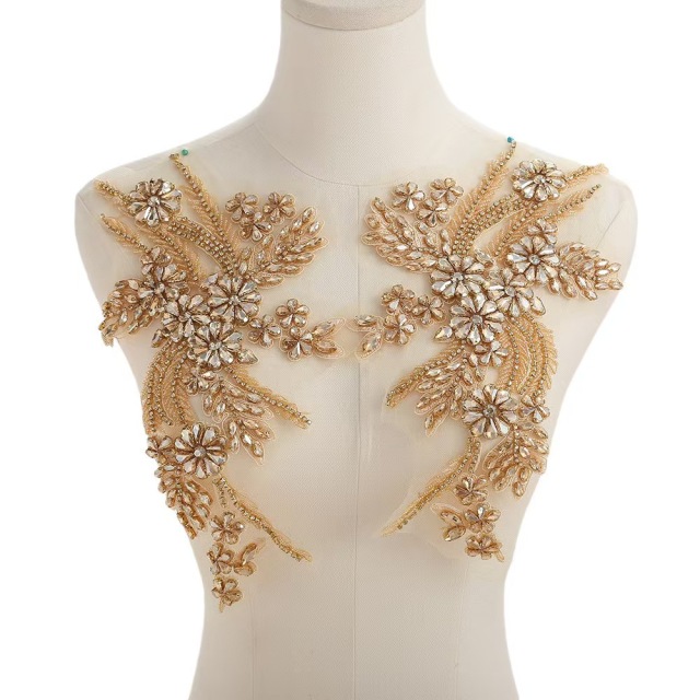 Fashion Light Luxury Handmade Diamond Inlay Flower Stickers DIY Bead Cloth Stickers For Wedding Dress