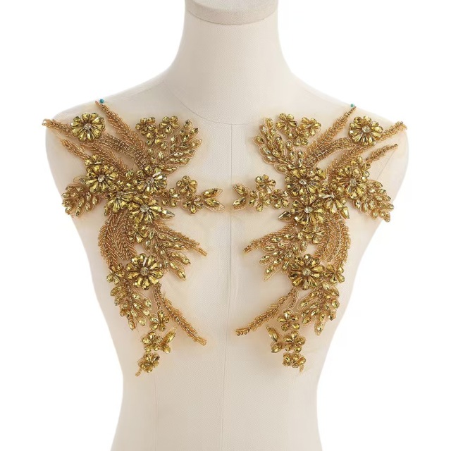 Fashion Light Luxury Handmade Diamond Inlay Flower Stickers DIY Bead Cloth Stickers For Wedding Dress