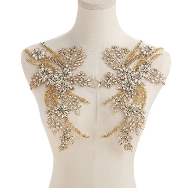 Fashion Light Luxury Handmade Diamond Inlay Flower Stickers DIY Bead Cloth Stickers For Wedding Dress