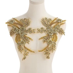 Fashion Light Luxury Handmade Diamond Inlay Flower Stickers DIY Bead Cloth Stickers For Wedding Dress