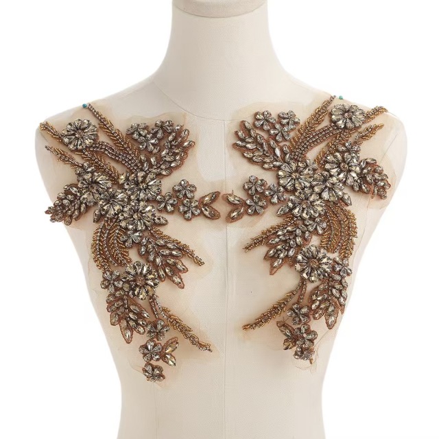 Fashion Light Luxury Handmade Diamond Inlay Flower Stickers DIY Bead Cloth Stickers For Wedding Dress