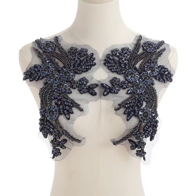 Fashion Light Luxury Handmade Diamond Inlay Flower Stickers DIY Bead Cloth Stickers For Wedding Dress