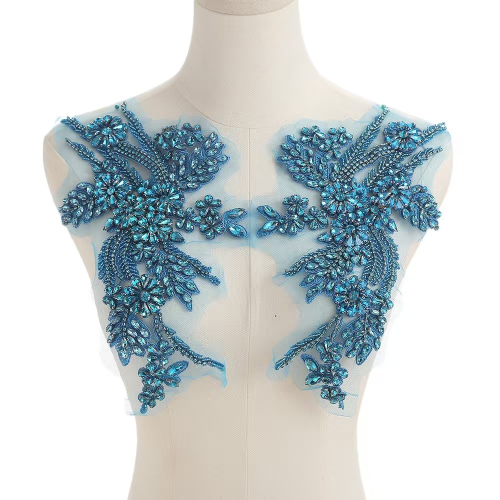 Fashion Light Luxury Handmade Diamond Inlay Flower Stickers DIY Bead Cloth Stickers For Wedding Dress