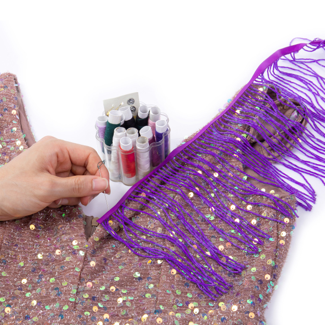 6 Inch 15cm Purple Beaded Fringe Trim