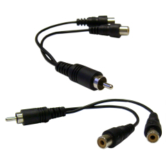 RCA Splitter / Adapter, RCA Male to Dual RCA Female, 6 inch