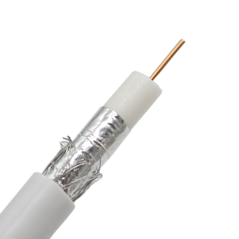 RG6 18AWG Coaxial Cable, Double Shielded, 75 OHM, White, Spool - High-Performance Cable for Satellite, Cable TV, and Broadband Applications
