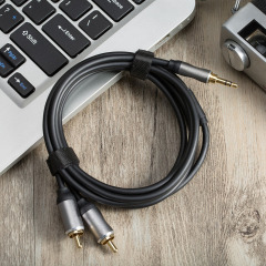High-End 2RCA to 3.5mm Stereo Cable with Aluminum Shell - Premium Audio Cable for Home Theater, Hi-Fi Systems, and Professional Audio Setups
