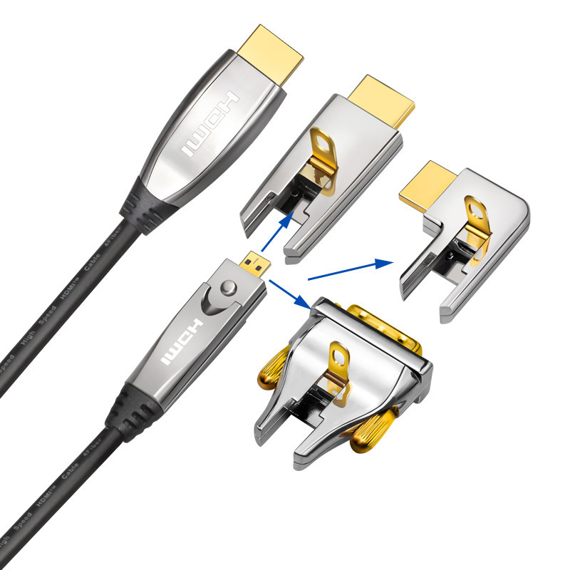 Premium Fiber Optic HDMI 2.0 Cable (AOC) .with Detachable Connector (A to D ) for pipe installation ,10m-100m Long-Distance Performance,  4K@60Hz