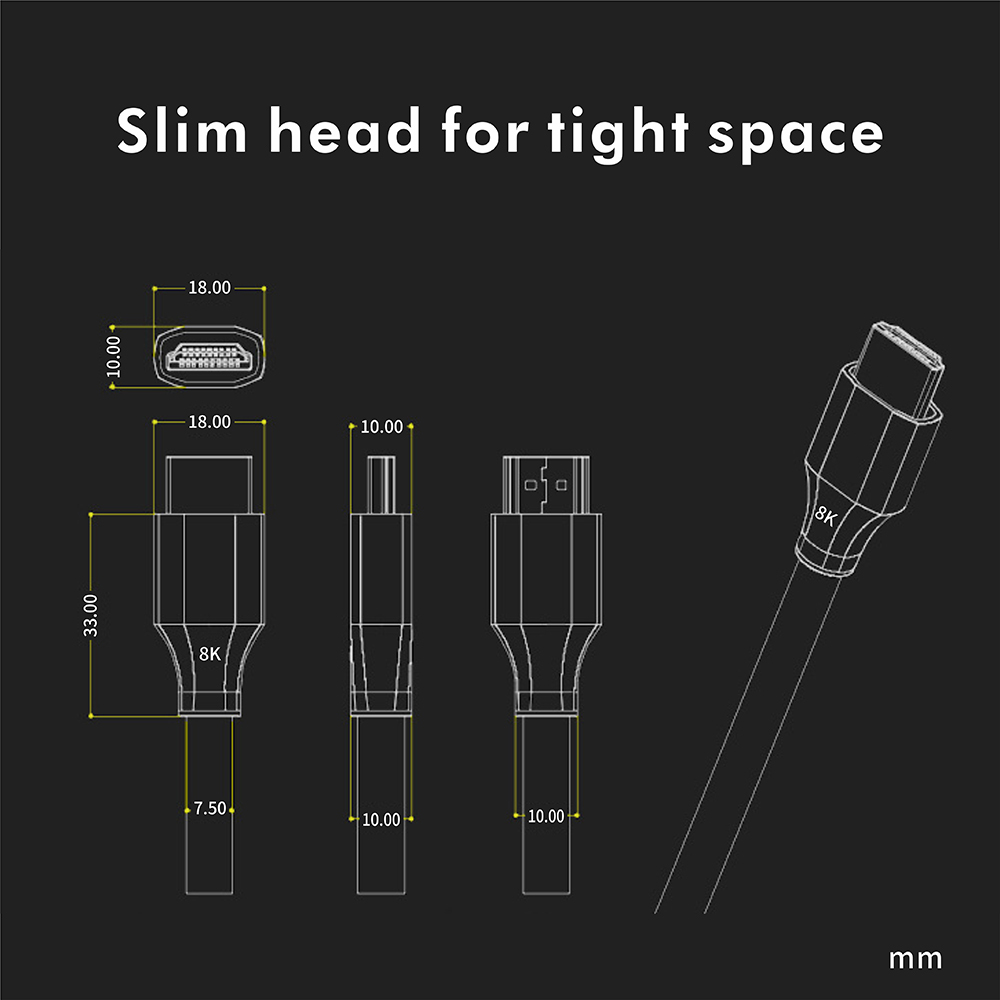 Certified HDMI 2.1 Cable with Zinc Alloy Connector & Nylon Sleeve - Ultra HD 8K@60Hz, 4K@120Hz, 48Gbps Bandwidth for Home Theater, Gaming, and Professional AV Systems