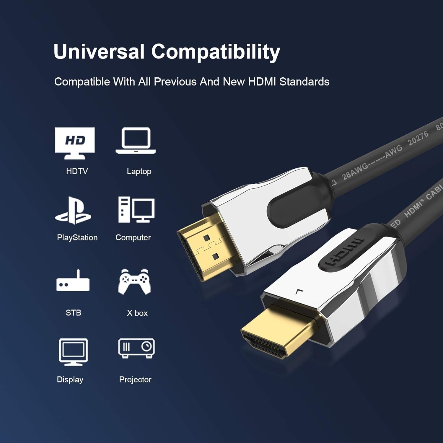 Premium Certified HDMI 2.0 Cable with Zinc alloy Connector & EMI Shielding - High-Speed 4K@60Hz, HDR, ARC Support, Durable & Reliable for Home Theater, Gaming, and Professional AV Setups