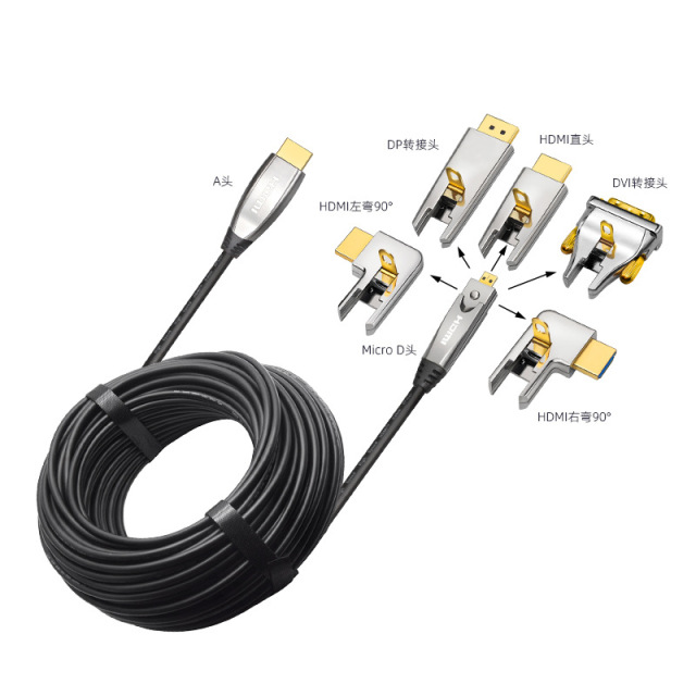 Premium Fiber Optic HDMI 2.1 Cable (AOC) .10m-100m Long-Distance Performance ,Detachable Connector (A to D ) for pipe installation ,,  8K@60Hz, 4K@120Hz