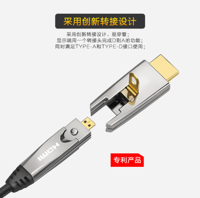 Premium Fiber Optic HDMI 2.0 Cable (AOC) .with Detachable Connector (D to D ) for pipe installation ,10m-100m Long-Distance Performance,  4K@60Hz