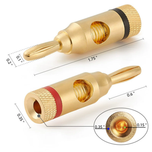 Gold Plated Speaker Banana Plugs, Open Screw Type, for Speaker Wire, Home Theater, Wall Plates - Premium Connectivity for Superior Audio Performance,2 Piece