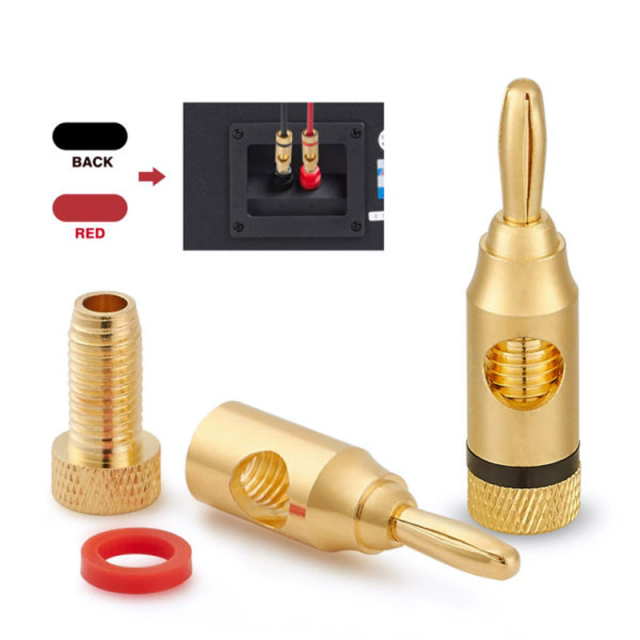 Gold Plated Speaker Banana Plugs, Open Screw Type, for Speaker Wire, Home Theater, Wall Plates - Premium Connectivity for Superior Audio Performance,2 Piece