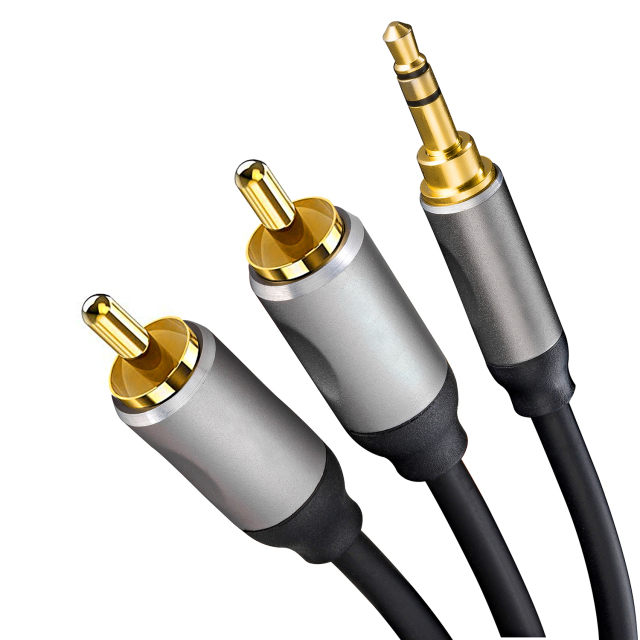 High-End 2RCA to 3.5mm Stereo Cable with Aluminum Shell - Premium Audio Cable for Home Theater, Hi-Fi Systems, and Professional Audio Setups