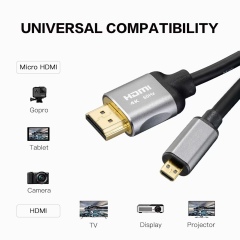 HDMI 2.0 Cable, HDMI to Micro HDMI with Aluminum Shell - Ultra HD 4K@60Hz, 18Gbps Bandwidth, Slim Design (OD4.8mm) for Cameras, Laptops, and Portable Devices