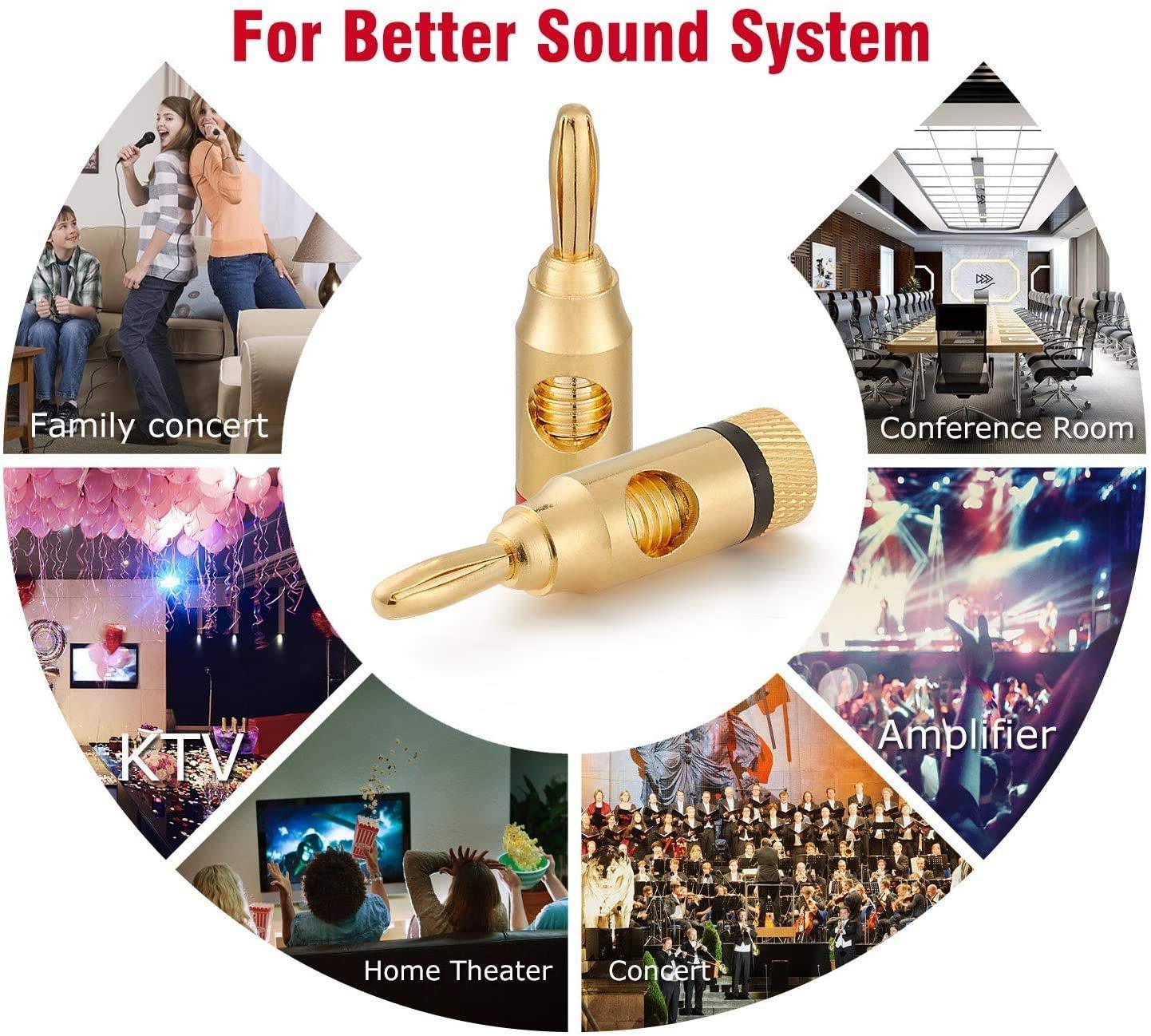 Gold Plated Speaker Banana Plugs, Open Screw Type, for Speaker Wire, Home Theater, Wall Plates - Premium Connectivity for Superior Audio Performance,2 Piece