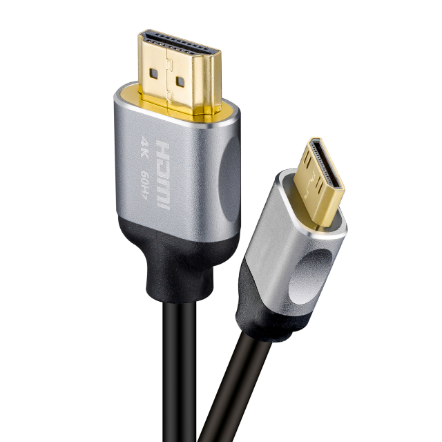 HDMI 2.0 Cable, HDMI to Mini HDMI with Aluminum Shell - Ultra HD 4K@60Hz, 18Gbps Bandwidth, Slim Design (OD4.8mm) for Cameras, Laptops, and Portable Devices