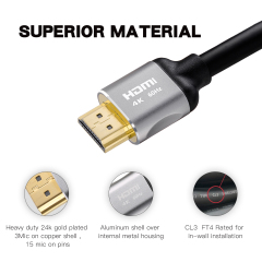 Premium Certified HDMI 2.0 Cable with Aluminum Shell - Ultra HD 4K@60Hz, 18Gbps Bandwidth, High-Density 24K Gold-Plated Plug for Home Theater, Gaming, and Professional AV Systems