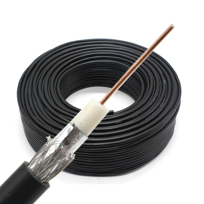 RG59 20AWG Coaxial Cable, Double Shielded, 75 OHM, Black, Spool - High-Performance Cable for CCTV, Satellite, and Broadband Applications