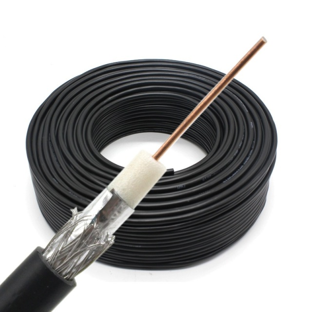 RG59 20AWG Coaxial Cable, Double Shielded, 75 OHM, Black, Spool - High-Performance Cable for CCTV, Satellite, and Broadband Applications