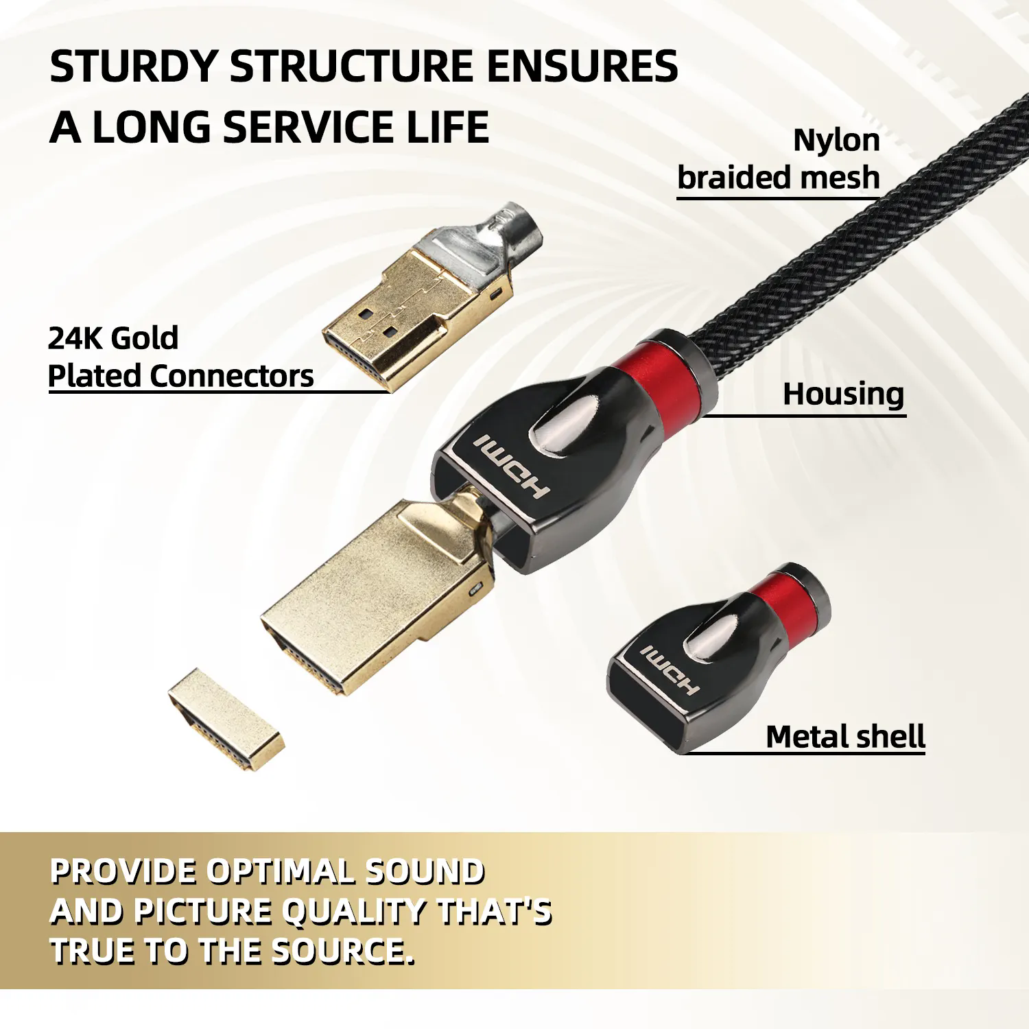 Certified HDMI 2.1 Cable with Zinc Alloy Connector & Nylon Sleeve - Ultra HD 8K@60Hz, 4K@120Hz, 48Gbps Bandwidth for Home Theater, Gaming, and Professional AV Systems