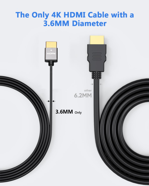 Ultra Slim HDMI 2.0 Cable with Aluminum Shell - Lightweight, Durable, and High-Performance for 4K@60Hz, 18Gbps Bandwidth
