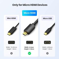 Ultra Slim Certified HDMI 2.1 Cable HDMI to Micro HDMI (A to D) - Lightweight, Flexible, and High-Performance for 8K@60Hz, 4K@120Hz, 48Gbps Bandwidth