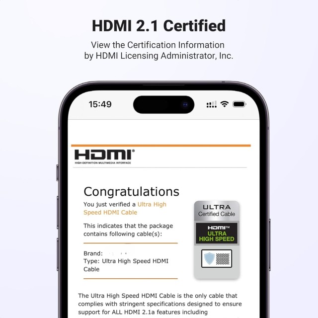 Ultra Slim Certified HDMI 2.1 Cable - Lightweight, Flexible, and High-Performance for 8K@60Hz, 4K@120Hz, 48Gbps Bandwidth