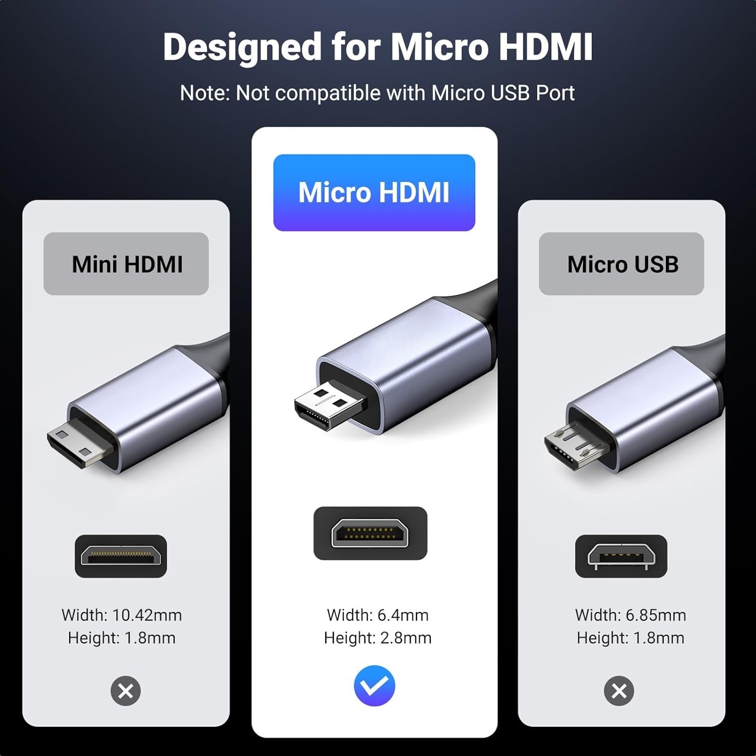 Ultra Slim Certified HDMI 2.1 Cable with Aluminum Shell HDMI to Micro HDMI (A to D) - Lightweight, Durable, and High-Performance for 8K@60Hz, 4K@120Hz, 48Gbps Bandwidth