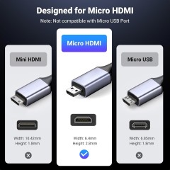 Ultra Slim Certified HDMI 2.1 Cable with Aluminum Shell HDMI to Micro HDMI (A to D) - Lightweight, Durable, and High-Performance for 8K@60Hz, 4K@120Hz, 48Gbps Bandwidth