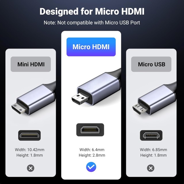 Ultra Slim Certified HDMI 2.1 Cable with Aluminum Shell HDMI to Micro HDMI (A to D) - Lightweight, Durable, and High-Performance for 8K@60Hz, 4K@120Hz, 48Gbps Bandwidth