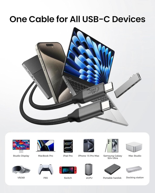 USB-IF Certified High end USB4.0 Cable – 40Gbps High-Speed Data Transfer, 240W Power Delivery, 8k @60hz video Output ,Coaxial Cable Wire, Cypress CPD2103 E-Marker for Enhanced Performance