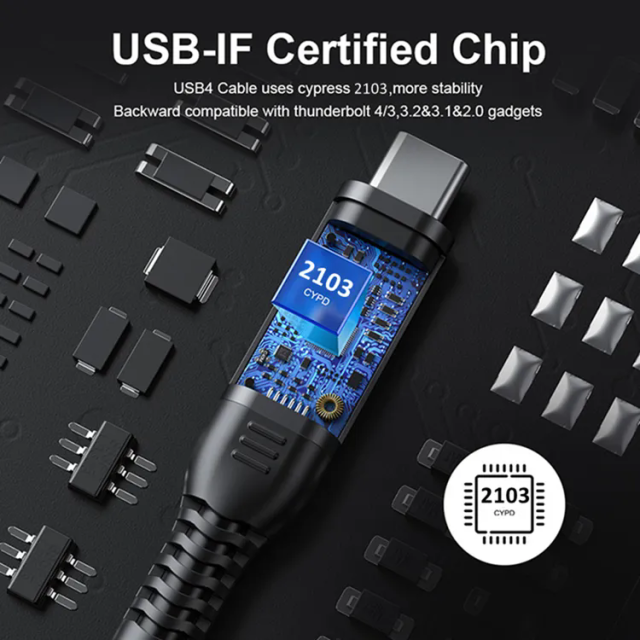 USB-IF Certified High end USB4.0 Cable with Right Angle 90 Degree Connector – 40Gbps High-Speed Data Transfer, 240W Power Delivery, 8K @60Hz Video Output, Coaxial Cable, Cypress CPD2103 E-Marker