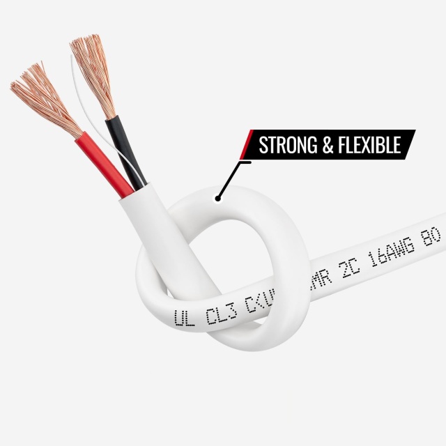 Premium Performance In-Wall Audio Speaker Wire Cable,2 Conductors.BC Condcutor,  -CL3 Rated PVC White - for Home Theater, HiFi, and Surround Sound Systems