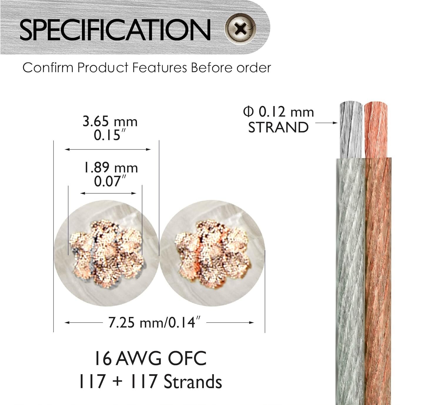 Premium Performance HiFi Speaker Wire Cable, BC and TC Conductor, CL2 Rated, Clear PVC, Audio Cable for Home Theater, HiFi, and Surround Sound Systems