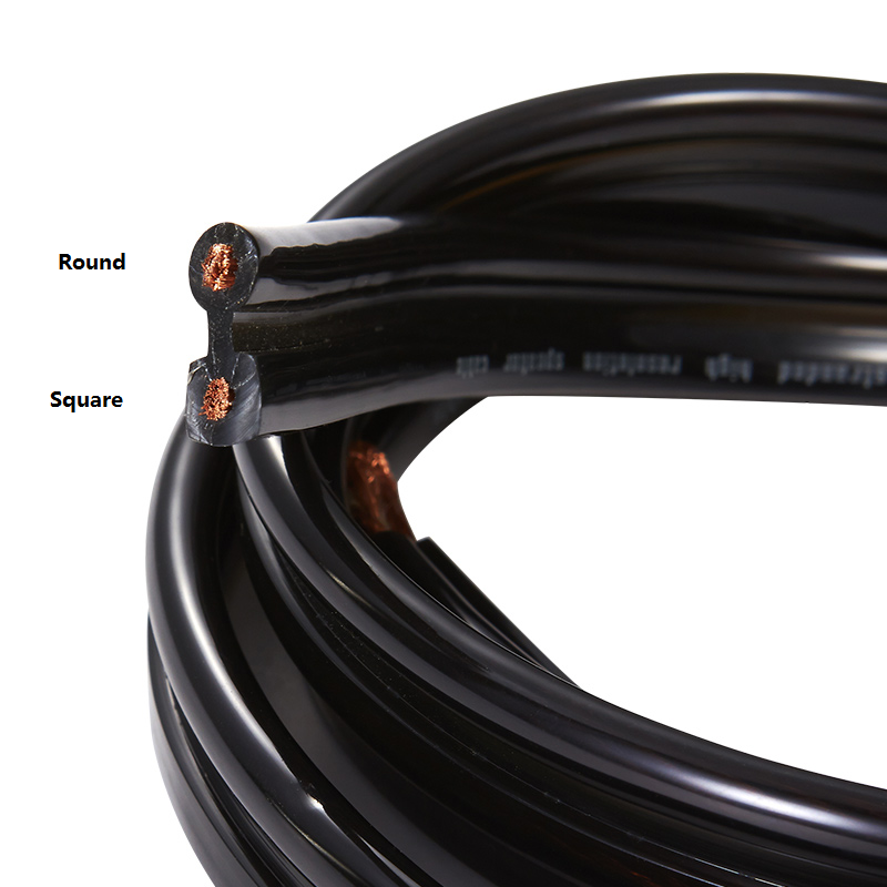 Premium Performance HiFi Speaker Wire Cable, Bare Copper Conductor, Round/Square Design, CL2 Rated PVC, Black - Audio Cable for Home Theater, HiFi, and Surround Sound Systems
