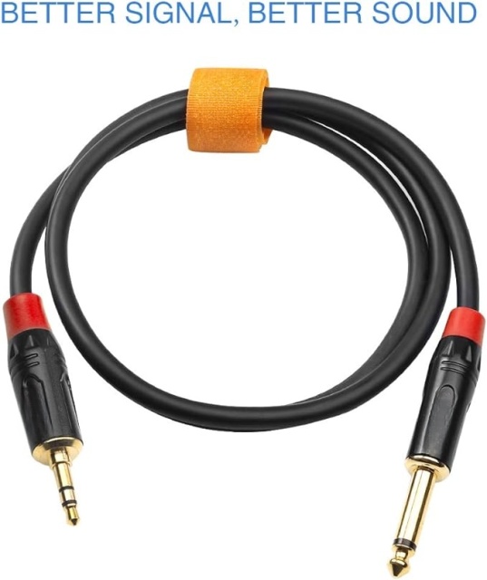 Middle end 1/4" TS to 1/8" TRS Cable – 24AWG OFC Conductor & Double Shielding for Mono to Stereo Audio Conversion, Ideal for Instruments, Mixers, and Audio Interfaces