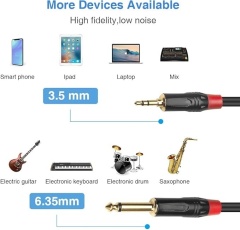 Middle end 1/4" TS to 1/8" TRS Cable – 24AWG OFC Conductor & Double Shielding for Mono to Stereo Audio Conversion, Ideal for Instruments, Mixers, and Audio Interfaces