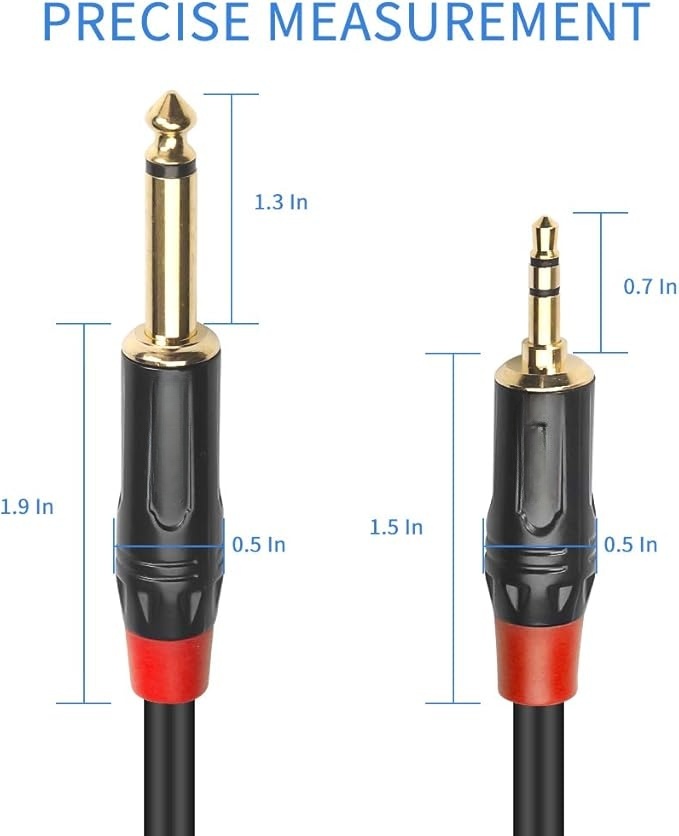 Middle end 1/4" TS to 1/8" TRS Cable – 24AWG OFC Conductor & Double Shielding for Mono to Stereo Audio Conversion, Ideal for Instruments, Mixers, and Audio Interfaces