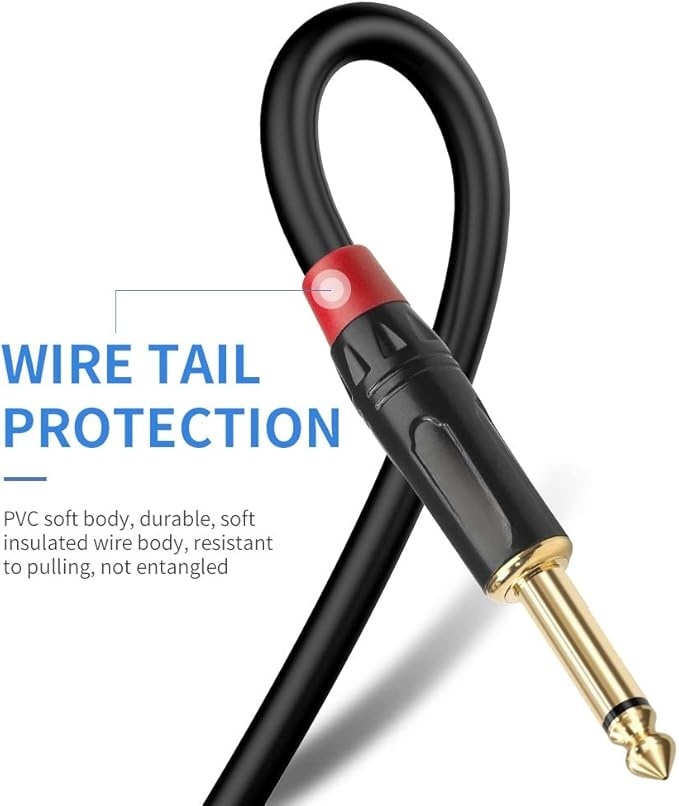 Middle end 1/4" TS to 1/8" TRS Cable – 24AWG OFC Conductor & Double Shielding for Mono to Stereo Audio Conversion, Ideal for Instruments, Mixers, and Audio Interfaces