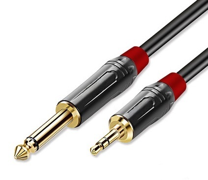 Middle end 1/4" TS to 1/8" TRS Cable – 24AWG OFC Conductor & Double Shielding for Mono to Stereo Audio Conversion, Ideal for Instruments, Mixers, and Audio Interfaces