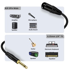 Middle end 1/4" TS to XLR Male Microphone Cable – 24AWG OFC Conductor & Double Shielding for Studio & Live Audio