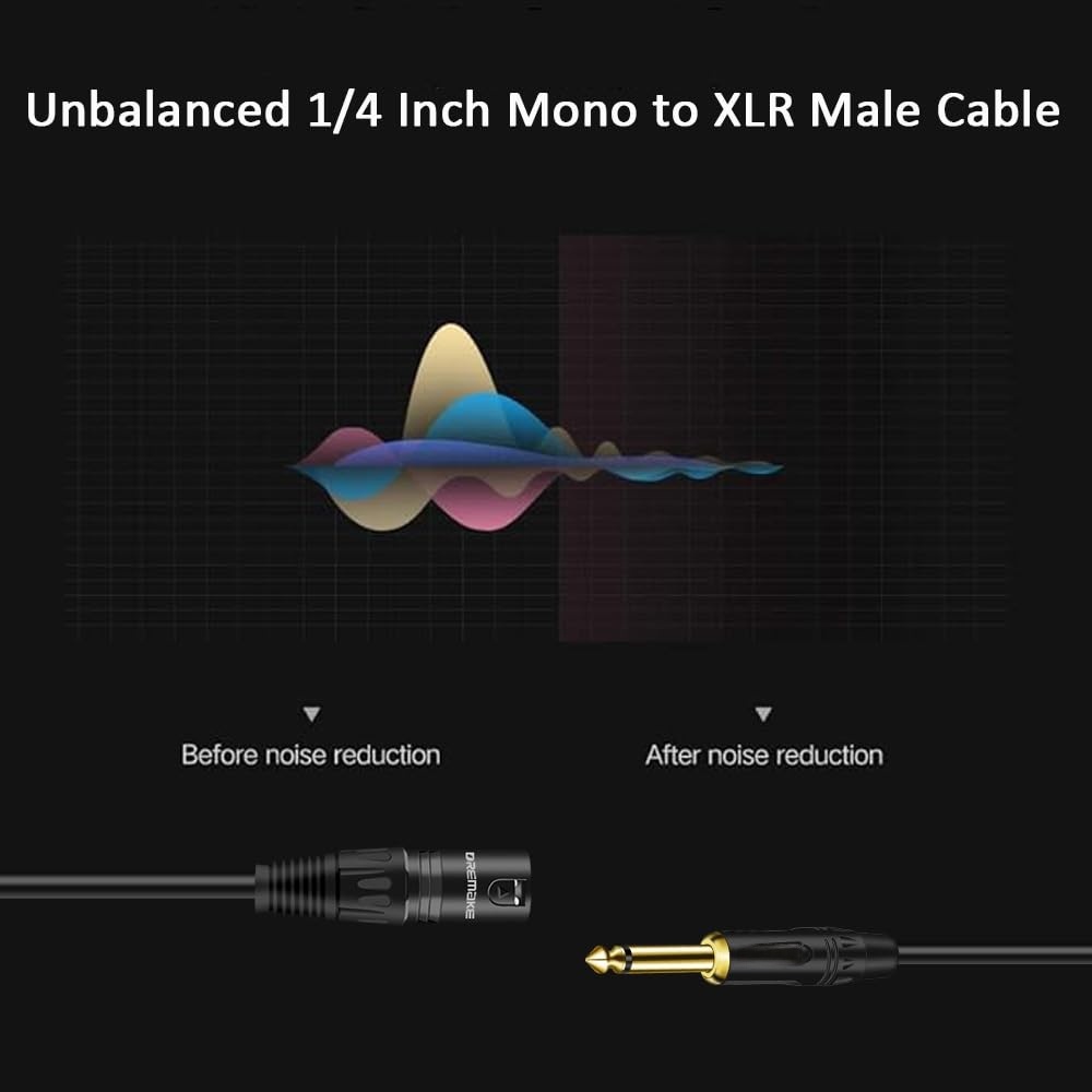 Middle end 1/4" TS to XLR Male Microphone Cable – 24AWG OFC Conductor & Double Shielding for Studio & Live Audio