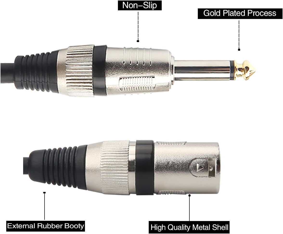 Entry Level 1/4" TS to XLR Male Microphone Cable – 26AWG OFC Conductor & Double Shielding for Studio & Live Audio