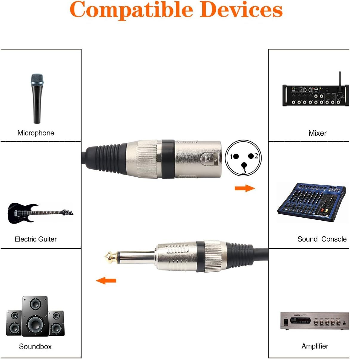 Entry Level 1/4" TS to XLR Male Microphone Cable – 26AWG OFC Conductor & Double Shielding for Studio & Live Audio