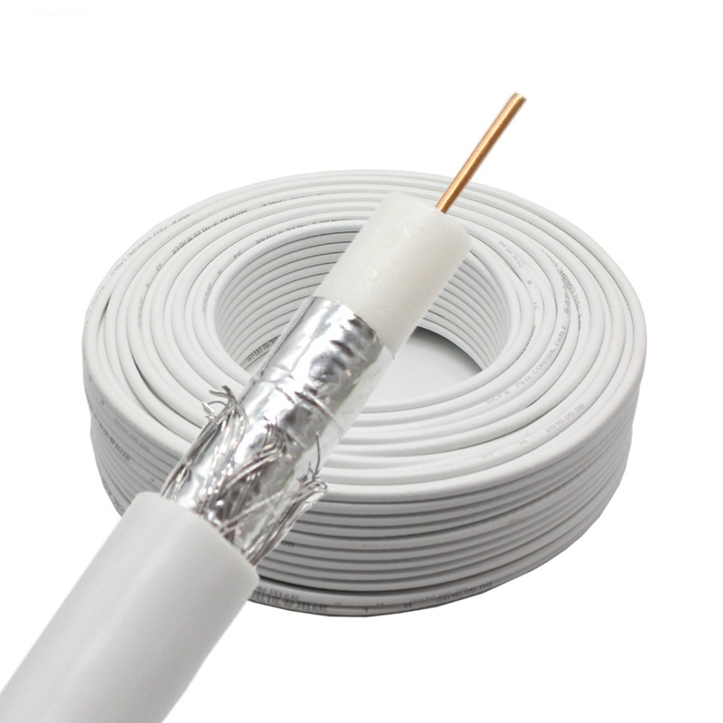 RG6 18AWG Coaxial Cable, Double Shielded, 75 OHM, White, Spool - High-Performance Cable for Satellite, Cable TV, and Broadband Applications