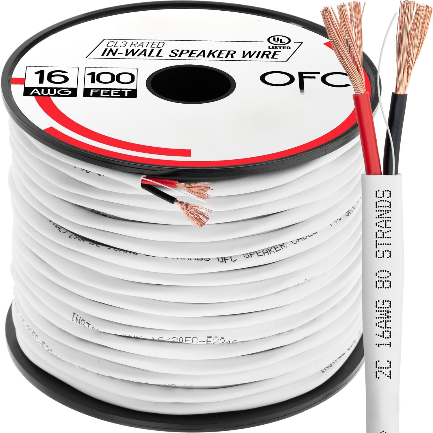 Premium Performance In-Wall Audio Speaker Wire Cable,2 Conductors.BC Condcutor,  -CL3 Rated PVC White - for Home Theater, HiFi, and Surround Sound Systems