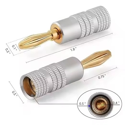 Gold Plated Speaker Banana Plugs, Open Screw Type, for Speaker Wire, Home Theater, Wall Plates - Premium Connectivity for Superior Audio Performance,2 Piece